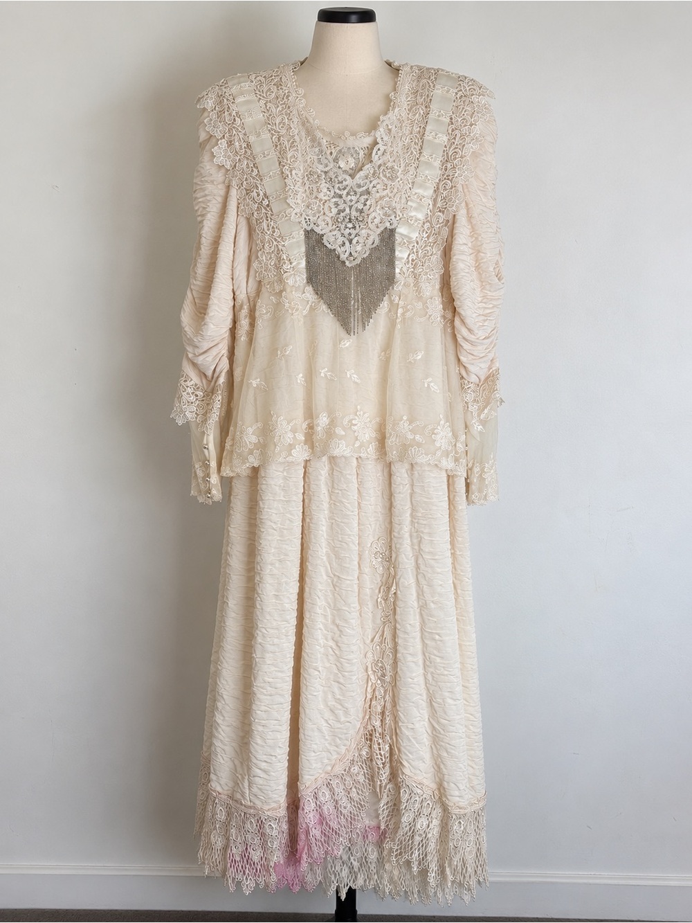 Vintage Cachet by Bari Protas Lace Maxi Dress 15/16 USA Ghost Bride Costume